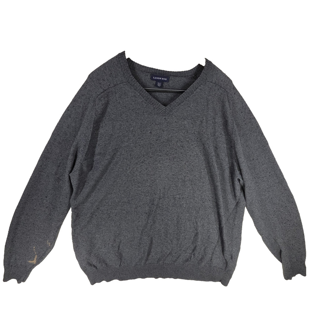 Vtg Lands End Sweater Mens Sweater Gray XXL Cashmere Blend Preppy y2k Academia